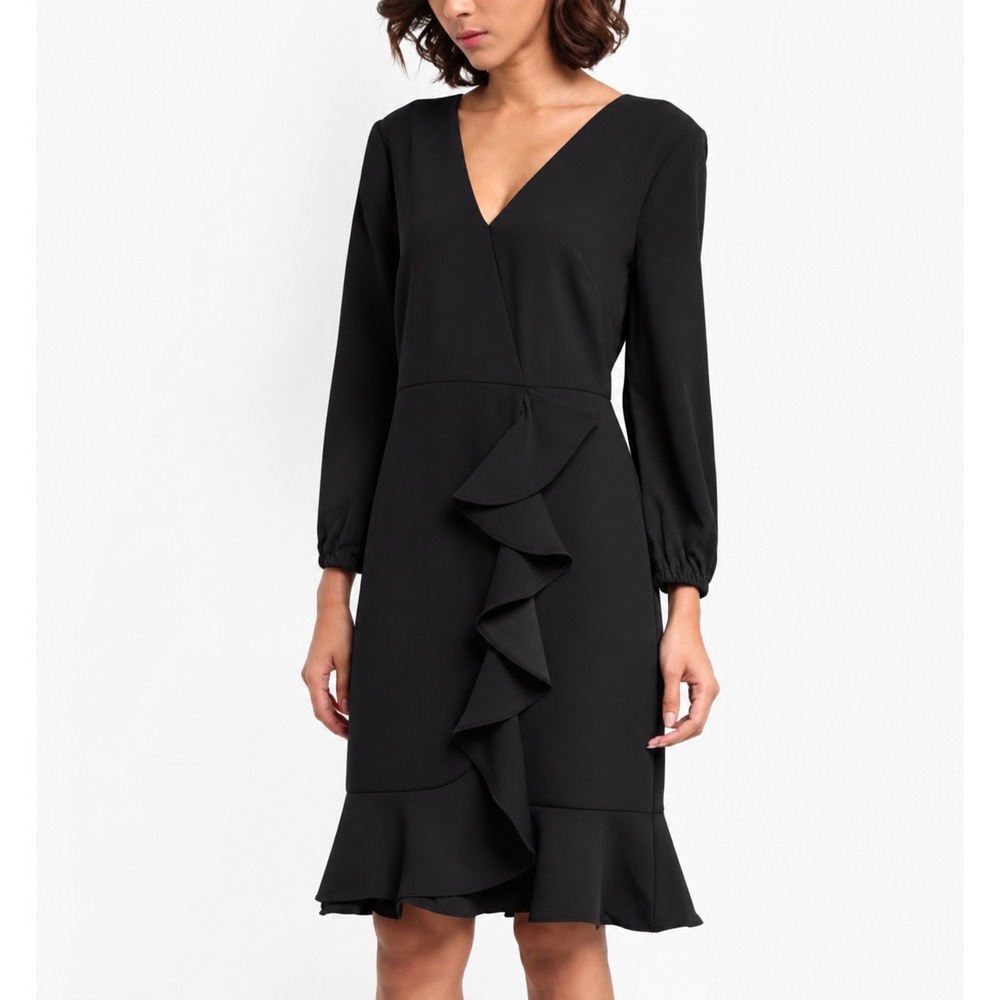 J Crew Drapey Ruffle Front Dress Faux Wrap V-Neck Bracelet Sleeves Medium 8